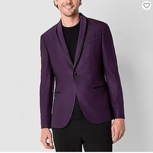 JF J. Ferrar Blazer Mens 38 R Purple Slim Sports Coat Jacket 1 Button $170